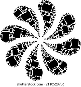 Gentleman mustache icon centrifugal cluster flower salute shape. Flower twirl combined using scattered gentleman mustache items.