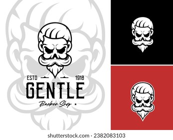 Gentleman Mustache with Stylish Haircut for Hipster Barber Barbershop Hairstyle Vintage Retro Logo design