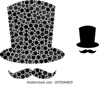 Gentleman mustache vector composition of dots in various sizes and color tinges. Dots are grouped into gentleman mustache vector composition. Abstract vector illustration.