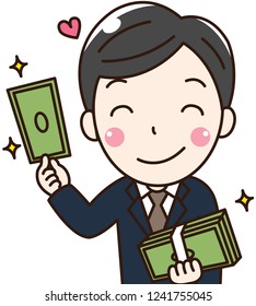 Gentleman office got moneys when final mounth.He feels very happy with his moneys.This can use for advertising, poster and decorate your blog or website.