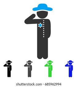 Gentleman Officer flat vector illustration. Colored gentleman officer gray, black, blue, green pictogram variants. Flat icon style for graphic design.