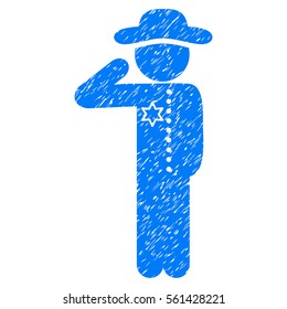 Gentleman Officer grainy textured icon for overlay watermark stamps. Flat symbol with dust texture. Dotted vector blue ink rubber seal stamp with grunge design on a white background.