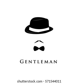 Gentleman on white background. Hat, moustache and bow tie.