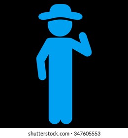 Gentleman Opinion vector icon. Style is flat symbol, blue color, rounded angles, black background.