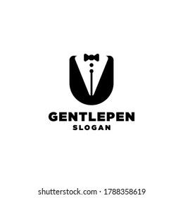 Gentleman and pen Logo design vector in black white color