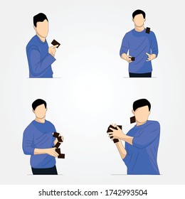 Gentleman playing with cards different pose on white background - Vector illustration