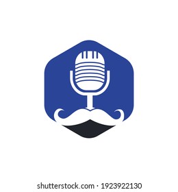 Gentleman podcast logo design template. Mustache podcast icon.