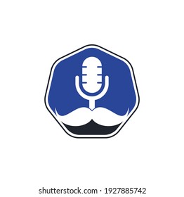 Gentleman podcast logo design template. Mustache podcast icon.