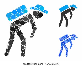Gentleman porter composition of filled circles in variable sizes and color tones, based on gentleman porter icon. Vector small circles are composed into blue composition.