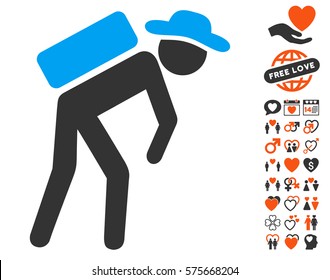Gentleman Porter icon with bonus decoration graphic icons. Vector illustration style is flat iconic elements for web design, app user interfaces.