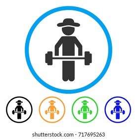 Gentleman Power Lifting icon. Vector illustration style is a flat iconic gentleman power lifting grey rounded symbol inside light blue circle with black, green, blue, yellow color versions.