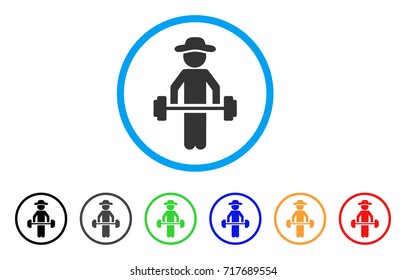 Gentleman Power Lifting rounded icon. Style is a flat gentleman power lifting grey symbol inside light blue circle with black, gray, green, blue, red, orange versions.