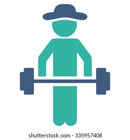 Gentleman Power Lifting vector icon. Style is bicolor flat symbol, cobalt and cyan colors, rounded angles, white background.