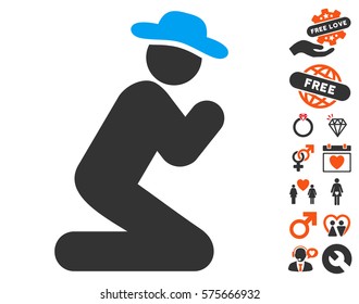 Gentleman Pray icon with bonus lovely icon set. Vector illustration style is flat iconic elements for web design, app user interfaces.