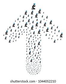 Gentleman Pray illustration composed in the figure of ahead target arrow. Upwards oriented arrow shape composed from gentleman pray items.