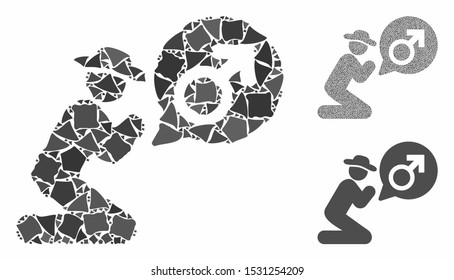 Gentleman pray for potence composition of humpy parts in various sizes and color hues, based on gentleman pray for potence icon. Vector inequal items are combined into collage.