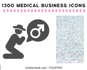 Gentleman Pray For Potence grey vector icon with 1300 health care commercial pictographs. Collection style is flat bicolor light blue and gray pictograms.