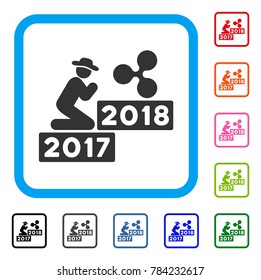 Gentleman Pray Ripple 2018 icon. Flat gray iconic symbol inside a blue rounded rectangular frame. Black, gray, green, blue, red, orange color variants of Gentleman Pray Ripple 2018 vector.