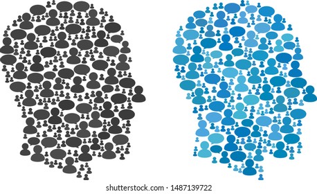 Gentleman profile mosaics of Chat Clouds and People symbols. Vector mosaic in blue color hues. Customers and chat balloons are organized into Gentleman profile mosaics.