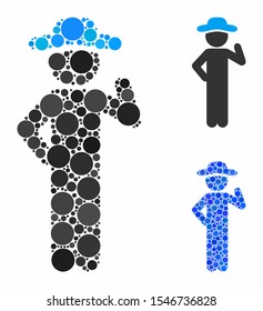 Gentleman proposal composition of small circles in variable sizes and color tints, based on gentleman proposal icon. Vector filled circles are united into blue composition.