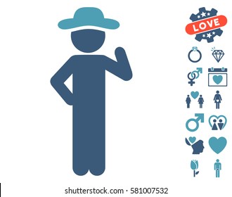 Gentleman Proposal icon with bonus lovely icon set. Vector illustration style is flat iconic cyan and blue symbols on white background.