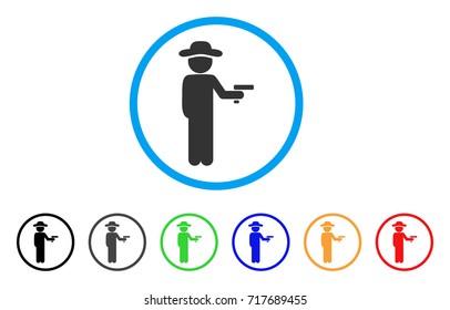 Gentleman Robber rounded icon. Style is a flat gentleman robber grey symbol inside light blue circle with black, gray, green, blue, red, orange color versions.