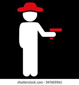 Gentleman Robber vector icon. Style is bicolor flat symbol, red and white colors, rounded angles, black background.