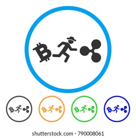 Gentleman Run From Bitcoin To Ripple rounded icon. Style is a flat gray symbol inside light blue circle with bonus colored variants.
