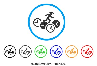 Gentleman Running Over Clocks rounded icon. Style is a flat gentleman running over clocks grey symbol inside light blue circle with black, gray, green, blue, red, orange versions.