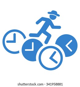 Gentleman Running Over Clocks vector icon. Style is flat symbol, cobalt color, rounded angles, white background.