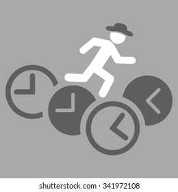 Gentleman Running Over Clocks vector icon. Style is bicolor flat symbol, dark gray and white colors, rounded angles, silver background.