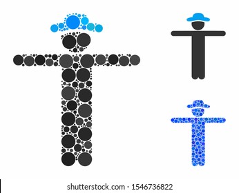 Gentleman scarescrow composition of filled circles in different sizes and color hues, based on gentleman scarescrow icon. Vector filled circles are composed into blue composition.