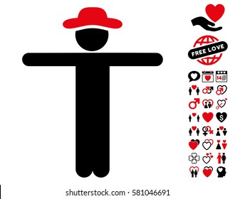 Gentleman Scarescrow icon with bonus passion clip art. Vector illustration style is flat iconic intensive red and black symbols on white background.