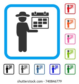 Gentleman Schedule icon. Flat gray iconic symbol in a light blue rounded rectangle. Black, gray, green, blue, red, orange color variants of Gentleman Schedule vector.