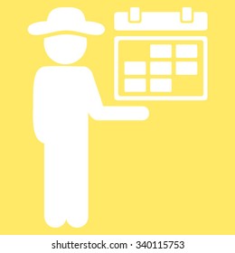 Gentleman Schedule vector icon. Style is flat symbol, white color, rounded angles, yellow background.