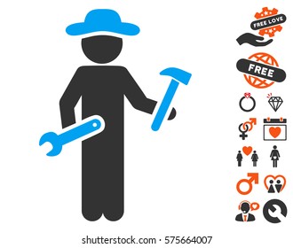 Gentleman Serviceman icon with bonus amour graphic icons. Vector illustration style is flat iconic symbols for web design, app user interfaces.