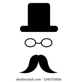 Gentleman set hat, glasses and moustache vector illustration in vintage style.