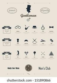 Gentleman set. Infographics. Set of simple elements and symbols. Icons for your design