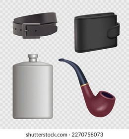 Gentleman set. Items for stylish old style male persons decent vector realistic gentleman collection