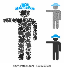 Gentleman show composition of abrupt parts in various sizes and color hues, based on gentleman show icon. Vector tremulant parts are united into collage.