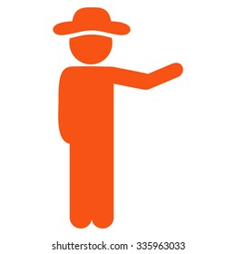 Gentleman Show vector icon. Style is flat symbol, orange color, rounded angles, white background.