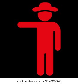 Gentleman Show vector icon. Style is flat symbol, red color, rounded angles, black background.