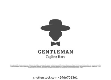 Gentleman silhouette logo design illustration. Shadow of people person character man with hat tie necktie masculine male. Simple flat icon symbol minimal vintage old classic manly.