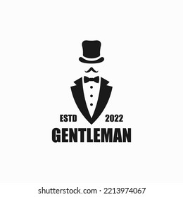 gentleman silhouette logo with suit and hat