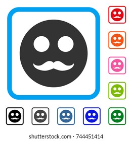 Gentleman Smiley icon. Flat gray pictogram symbol in a blue rounded square. Black, gray, green, blue, red, orange color versions of Gentleman Smiley vector.