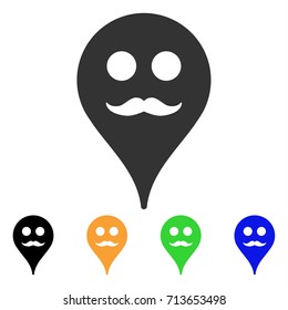 Gentleman Smiley Map Marker icon. Vector illustration style is a flat iconic gentleman smiley map marker symbol with black, grey, green, blue, yellow color versions.