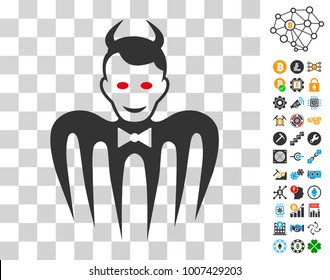 Gentleman Spectre Devil icon with bonus bitcoin mining and blockchain images. Vector illustration style is flat iconic symbols. Designed for blockchain ui toolbars.