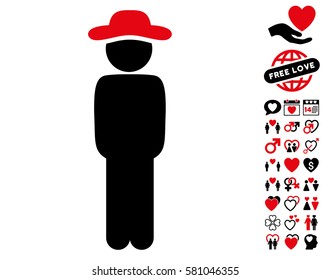 Gentleman Standing pictograph with bonus passion graphic icons. Vector illustration style is flat iconic intensive red and black symbols on white background.
