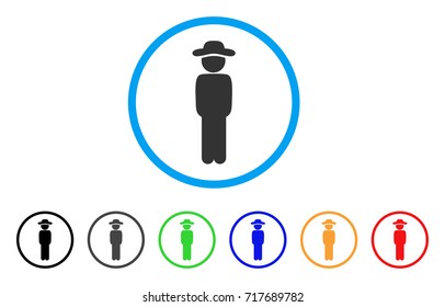 Gentleman Standing rounded icon. Style is a flat gentleman standing grey symbol inside light blue circle with black, gray, green, blue, red, orange variants.