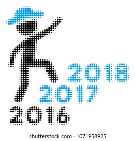 Gentleman Steps Years From 2016 To 2018 halftone vector icon. Illustration style is dotted iconic Gentleman Steps Years From 2016 To 2018 icon symbol on a white background.
